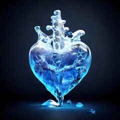 Heart shaped blue ice on a blue background