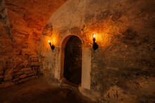 The Dark Tunnel In The Catacomb Of Pidhirtsi Castle, Lviv Region, Ukraine.