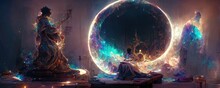Anime Mage Lounging God Mage With A Moon. AI Generated Art Illustration.