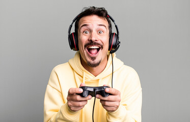 adult man gamer with headset and a control concept