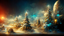 Futuristic Winter Christmas Background With Sky