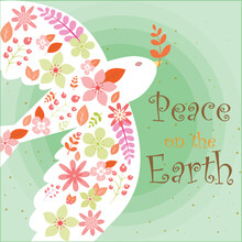 Peace On The Earth Flat Design , Vector Flat Bird Floral Design