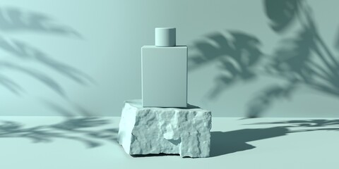 Poster - Abstract monochrome 3D render of minimal podium and coosmetic bottle