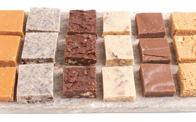 Wall Mural - Assortment of Various Flavors of Fudge Isolated on a White Background