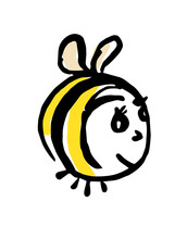 Funny Cute Yellow Bee. Friendly Cartoon Bee Character.