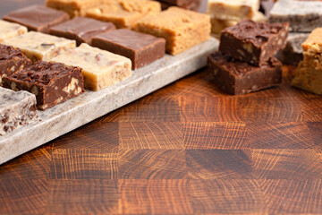 Wall Mural - An Assortment of Various Flavors of Fudge on a Wood Butcher Block
