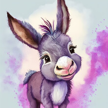 Baby Donkey, Watercolor, Digital Art, Wall Art, Nursery, Ai Generated 