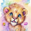 watercolor, baby animals, nursery, nursery decor, wall art, digital art, ai generated, baby lion