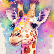 Watercolor, Baby Animals, Nursery, Nursery Decor, Wall Art, Digital Art, Ai Generated, Giraffe