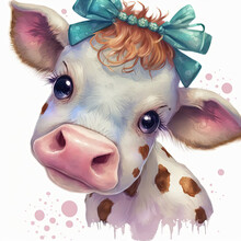 watercolor, baby animals, nursery, nursery decor, wall art, digital art, ai generated, baby cow