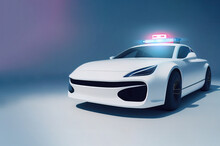 Concept Generic Electric Or Futuristic Police Car Design, Mixed Digital 3d Illustration And Matte Painting