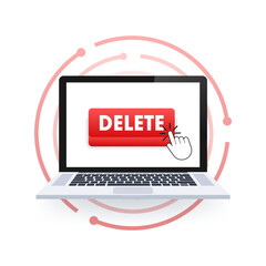 Sticker - Delete button and Cursor Clicks. Trash can. Vector stock illustration.