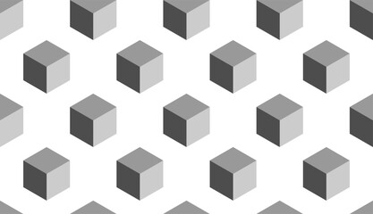 Poster - Abstract Seamless Pattern with Block Chain Style Monochrome Grey Cubes or Boxes in 3D Perspective View. Vector Image.