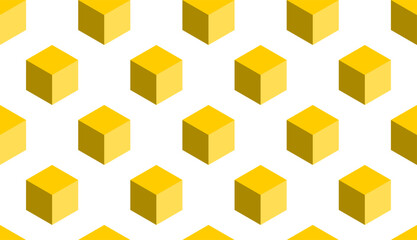 Poster - Abstract Seamless Pattern with Block Chain Style Yellow or Golden Cubes or Boxes in 3D Perspective View. Vector Image.