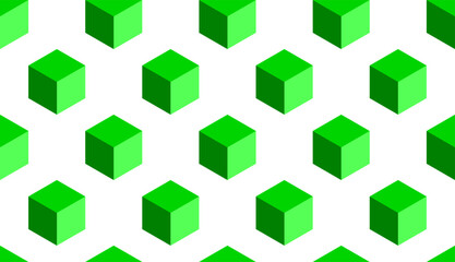 Poster - Abstract Seamless Pattern with Block Chain Style Green Cubes or Boxes in 3D Perspective View. Vector Image.