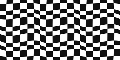 Poster - Curly and checkered pattern. A black and white pattern of identical squares and rectangles that develop in a 3D style. Seamless tile pattern for interior design and print.