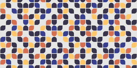 Poster - Blue, orange and yellow quarter tiles. Stylish geometric pattern. Seamless tile pattern for interior design and print.