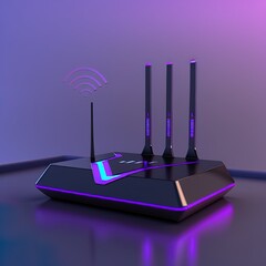 Poster - minimal modern 3d router with wi-fi symbol. wi-fi hotspot zone. the concept of a wireless modem for 