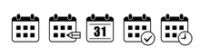 Monochrome Calendar Icon Set. Time And Schedule Management Symbols.