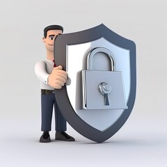 Poster - 3d hand holding security shield and padlock. personal data protection. secure access concept. succes