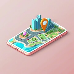 3d cartoon style minimal city map navigation smartphone icon. mobile app interface, geolocation, concept.