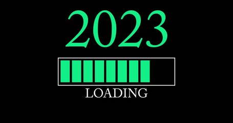 Poster - The number 2023 with Loading, Downloading, Uploading Bar Indicator. Download, Upload on computer screen.