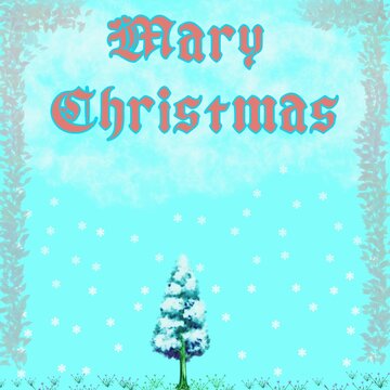 Christmas greeting card decorated with a Christmas tree.  christmas holiday poster design with beautiful snowflakes