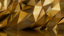 Gold 3D Geometric Wall. Futuristic Architectural Wallpaper.