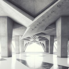Poster - 3d render of abstract futuristic architecture with concrete floor.