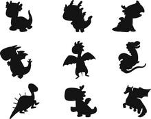 Collection Of Dragon Isolated Vector Silhouette