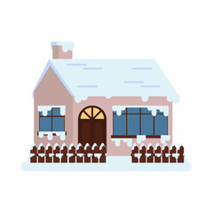 Canvas Print - winter cozy house and fence