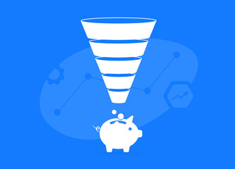 Poster - funnel generation sales with financial charts, arrows and graphs. generation of profit and income wi