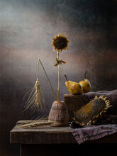 Still Life With Sunflowers And Pears