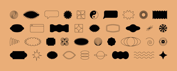 Leinwandbilder - Vector set of minimalist brutalist design elements, futuristic shapes and geometric figures and stars - abstract background elements for branding, packaging, prints and social media posts