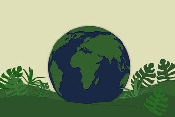 Wall Mural - World earth planet green natural environment ecology background paper cut design 