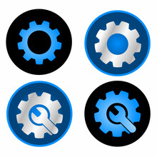 Gear Icon. Set Of Gear Icons In Blue, Black Colors. Stock Vector
