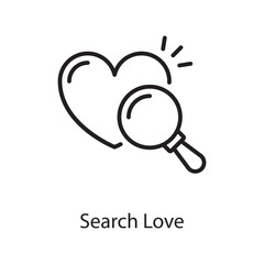 Search Love  Vector Outline Icon Design illustration. Love Symbol on White background EPS 10 File