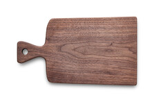 Handmade Walnut Wood Chopping Board With Knife Score On White Background