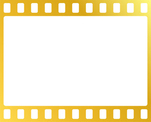 Blank realistic filmstrip photo frame in golden colors. Empty retro film equipment illustration.