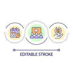 Recurring subscribers payments loop concept icon. Online streamer revenue. Video platform. Paid content abstract idea thin line illustration. Isolated outline drawing. Editable stroke. Arial font used