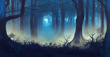 Spooky Foggy Dark Forest Environment Wallpaper Background