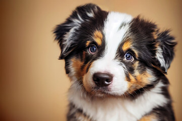 Sticker - Portrait of cute australian shepherd puppy dog in studio setting