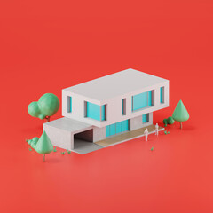Aufkleber -  3d render of a modern house, Real estate concept.