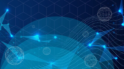 Aufkleber - Abstract Background. Technology and metaverse for internet connection with blockchain Innovation concept on Blue. cyber Space ,Geometric Shape , digital, banner, website -3d Rendering