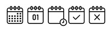 Calendar Icon Set Collection. Set Of Calendar Symbols With Diffrent Option For Time Symbol. Vector Illustration