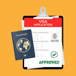 Application visa Document for travel. Passport with tickets, money Visa application. Travel approval. Immigration visa