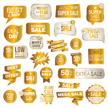 Collection Of Golden Premium Badge Stickers And Seals 
