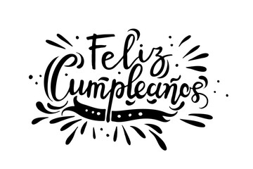 Wall Mural - Feliz Cumpleanos, Happy Birthday in spanish language. Handdrawing lettering vector doodle illustration