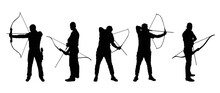 Male Archer Silhouette Set Vector Isolated On White Background.