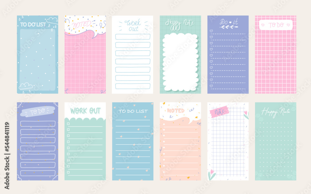 Collection of weekly or daily planner, note paper, to do list, stickers ...
